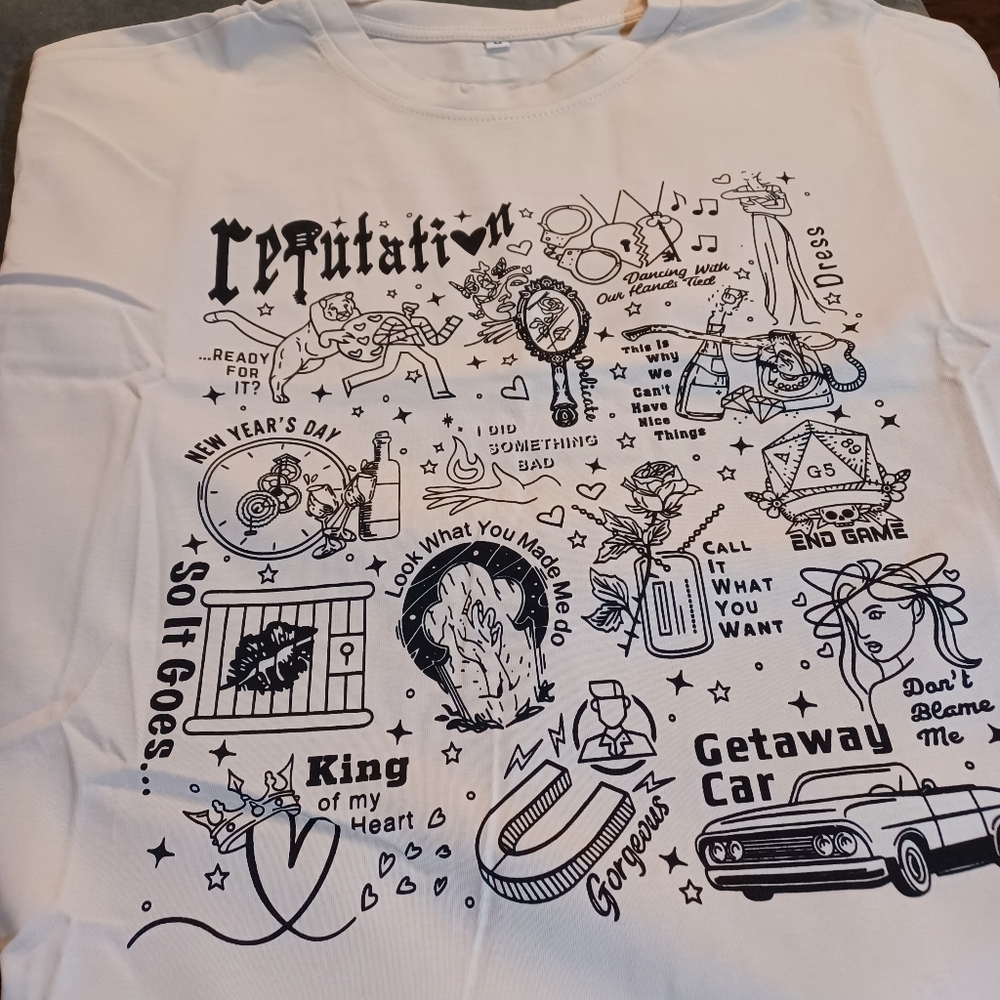 Taylor Swift Graphic White T-Shirt with Black Illustrations